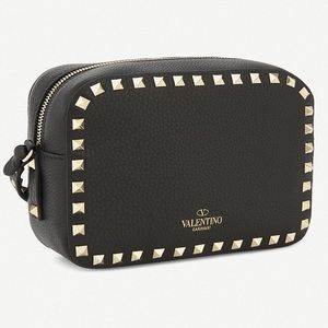 Valentino Garavani Rockstud Black Leather Crossbody Camera Bag